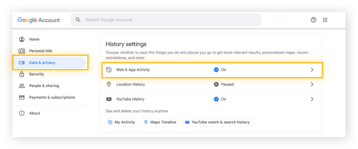 My activity sales youtube search history